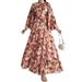 Muslim Women's Elegant Maxi Dress With Belt - Modest Long Sleeve Abstract Print Dress For Hijab Fashion, Office & Special Occasions_ecoleips.com