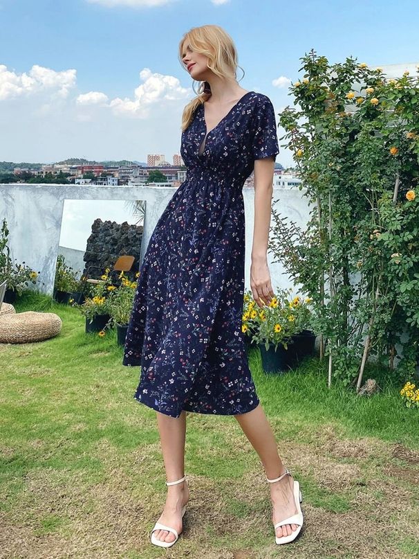 Women's Trendy Summer Dress Short Sleeve Ditsy Floral Print Elegant Casual Daily Vacation Wear_ecoleips.com