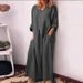 Spring And Autumn Women's Cotton-Linen Solid Loose Long-Sleeve Dress Length_ecoleips.com