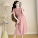 Summer New Korean Fashion Pleated V-Neck Maternity Nursing Dress_ecoleips.com