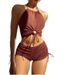 European And American Style Women's Hot Spring Conservative Export Solid Color Huludao Bikini Sexy Backless Swimsuit_ecoleips.com