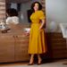 Women's Clothing Round Neck Temperament Elegant Waist Big Swing Puff Sleeve A Line Skirt African Dress_ecoleips.com