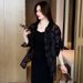 【Woodpecker】Fashion Black Sunscreen Cardigan For Women 2025 Summer New Elegant Strap Dress Two-Piece Set_ecoleips.com