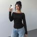Voya New Women's Clothing V-neck Long Sleeved Brushed Pit Stripe Knitted Top Solid Color Sexy Slim Fit Short Base Shirt For Women_ecoleips.com