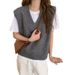 Women's Oversized V-Neck Knit Vest – Chunky Cable Cardigan, Casual Layering Piece For Spring & Fall_ecoleips.com