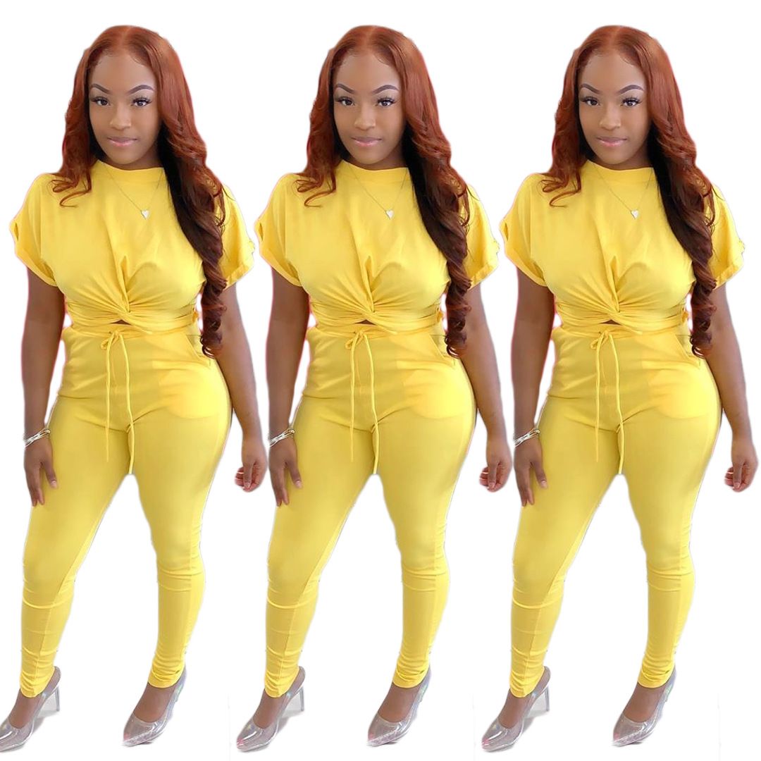 Audday A8227 Women's Clothing 2020 Spring Summer Solid Color Personality Casual Two-Piece Pants Set_ecoleips.com