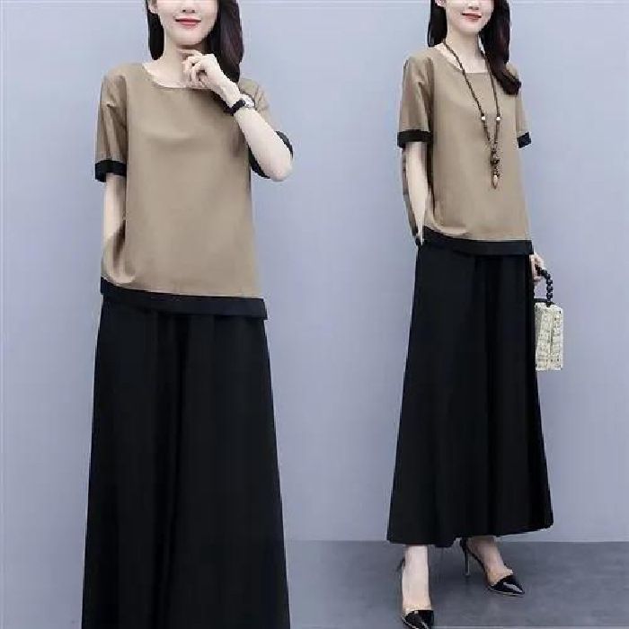 Audday Women's Summer Outfit Plus Size Loose Fit For Chubby Moms Middle-aged Fashionable Stylish Belly Covering Wide-leg Pants_ecoleips.com
