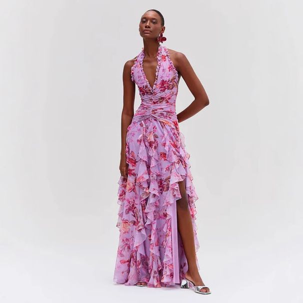 Women's Clothing Summer Sleeveless Halter Neck Floral Sexy Lotus Leaf Skirt Sweet_ecoleips.com