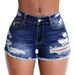 K New Women's Sexy Mid Waist Elastic Hip Lifting Punch Denim Shorts_ecoleips.com