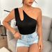Voya Women's Sexy Hollowed Out Slanted Neck T-shirt Sleeveless Off Shoulder Slim Fit Top_ecoleips.com