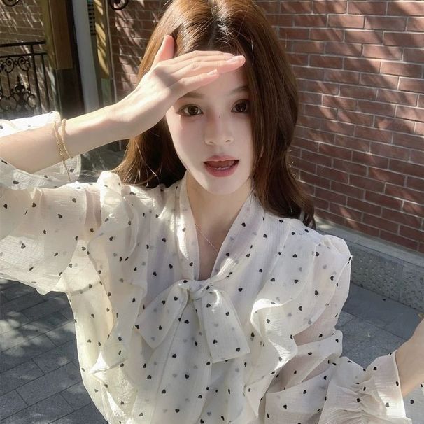 New French-style High-end Ruffled Polka Dot Shirt For Women, Spring Autumn Design With Ties, Loose And Unique Versatile_ecoleips.com