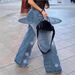 Women's Floral Print Denim Pants – High-Stretch Cotton, Relaxed Fit, Boho-Chic Streetwear (S-XXL, Mid-Rise, Classic Blue Wash)_ecoleips.com