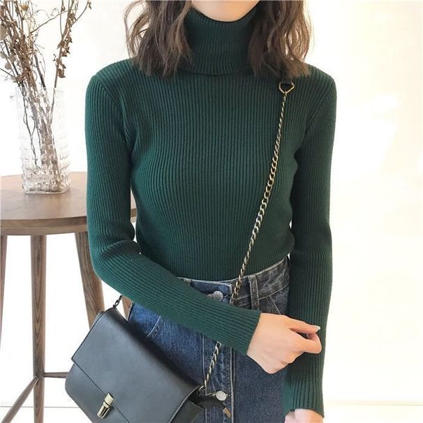 girl Turtleneck Sweater Base Layer Women Slim Fit Thick Knitwear 2024 Autumn Winter New Solid Color Pullover Inner Wear_ecoleips.com