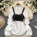 Women's Clothing Court Style Fashionable And Age Reducing Puff Sleeve Shirt Pure Satin Splicing Suspender Fishbone Vest Two Piece Set_ecoleips.com
