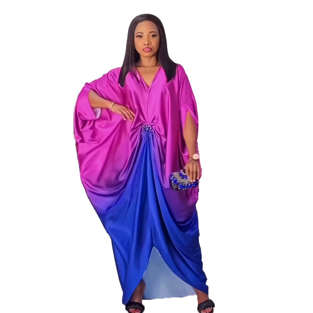 Women's Clothing Plus Size Women's Rayon Bat Sleeve V Neck Circle Hot Diamond Belt Dress_ecoleips.com