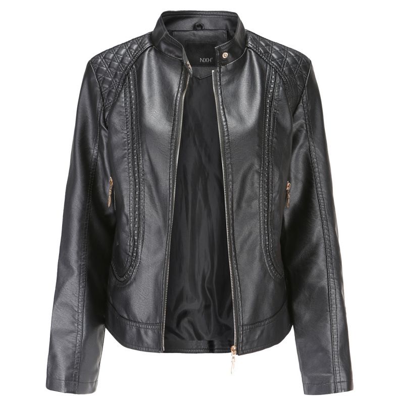 Women's Clothing Leather Jacket Women's Temperament Large Size Stand Collar PU Leather Women's Leather Jacket Women's Leather Coat_ecoleips.com