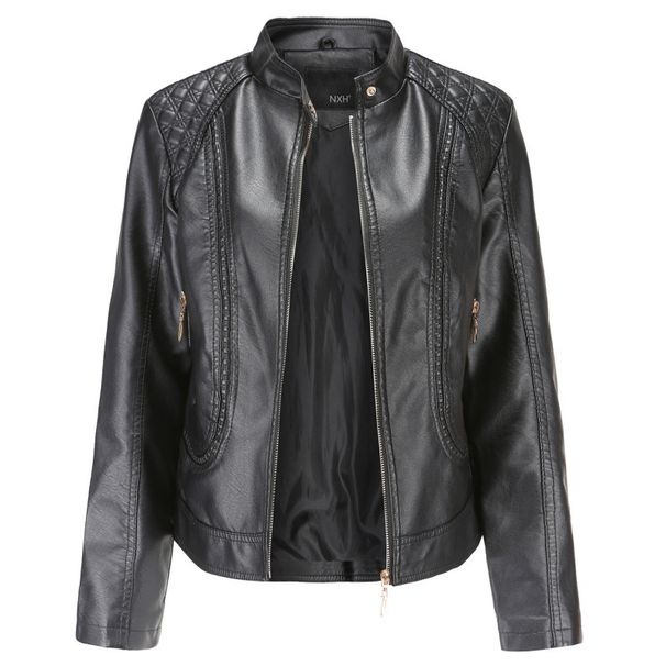 Women's Clothing Leather Jacket Women's Temperament Large Size Stand Collar PU Leather Women's Leather Jacket Women's Leather Coat_ecoleips.com