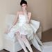 French-style Light Wedding Dress For Petite Women, Elegant Strapless Robe, Sweet White Banquet Reception Dress, Puffy_ecoleips.com