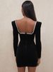 Mozision Long Sleeve Sexy Deep V Neck Wired Diamante Crystal Padded Should Bodycon Outfits Women Winter Velvet Party Dress_ecoleips.com