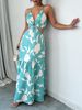 Women Maxi Dress Spaghetti Strap V Neck Cutout Waist Ring Floral Tiered Dress Boho Spring Summer Beach Vacation Flowy Dress_ecoleips.com