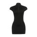 Sexy Bodycon Mini Dress With Stand Collar - Stretchy Ribbed Fabric, Slim Fit Short Sleeve Tops For Women, Clubwear, Street Style, Casual Chic_ecoleips.com
