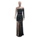 new sexy one-shoulder see-through rhinestone high slit dress nightclub party style_ecoleips.com