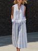Women's Clothing Summer Women's Two Piece Set Zipper Stand Collar Shirt And Striped Trousers Sleeveless Clothing_ecoleips.com