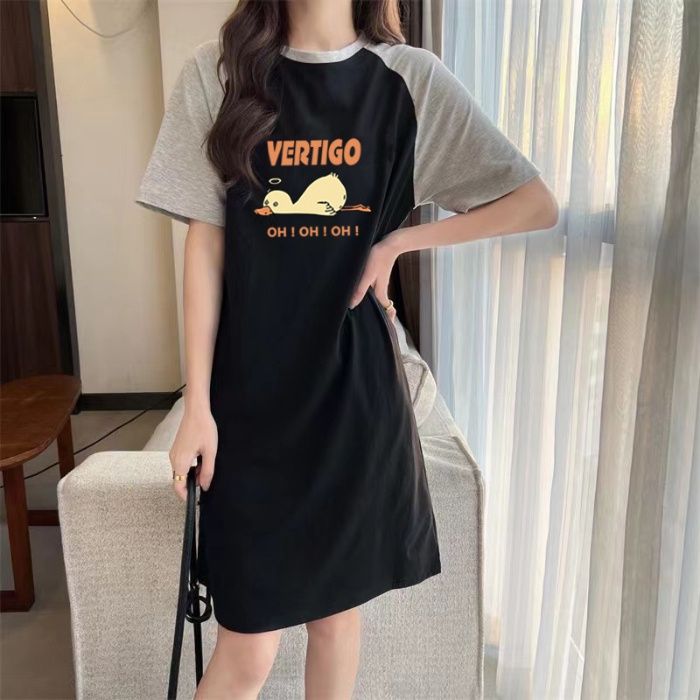 Summer Loose Duck-printed Korean Style Simple And Casual Round-neck Dress For Pregnant Women_ecoleips.com
