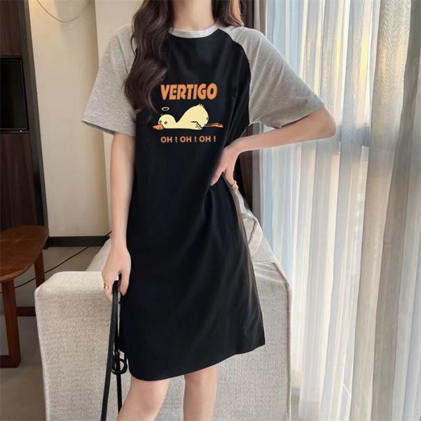 Summer Loose Duck-printed Korean Style Simple And Casual Round-neck Dress For Pregnant Women_ecoleips.com