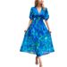 Women Elegant Waist‑Defined V‑Neck Printed Maxi Dress Slim Fit Summer Casual Vacation Long Dress_ecoleips.com