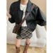 Aria Basics Sisann Modern Street Style American Retro PU Lapel Loose Slimming Leather Jacket SN8098_ecoleips.com