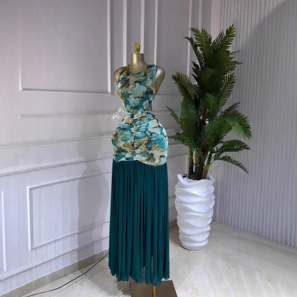 In-stock European And American Cross-border Women's Clothing 2026 New Style Elegant Tie-dye Printed Round-neck Dress_ecoleips.com