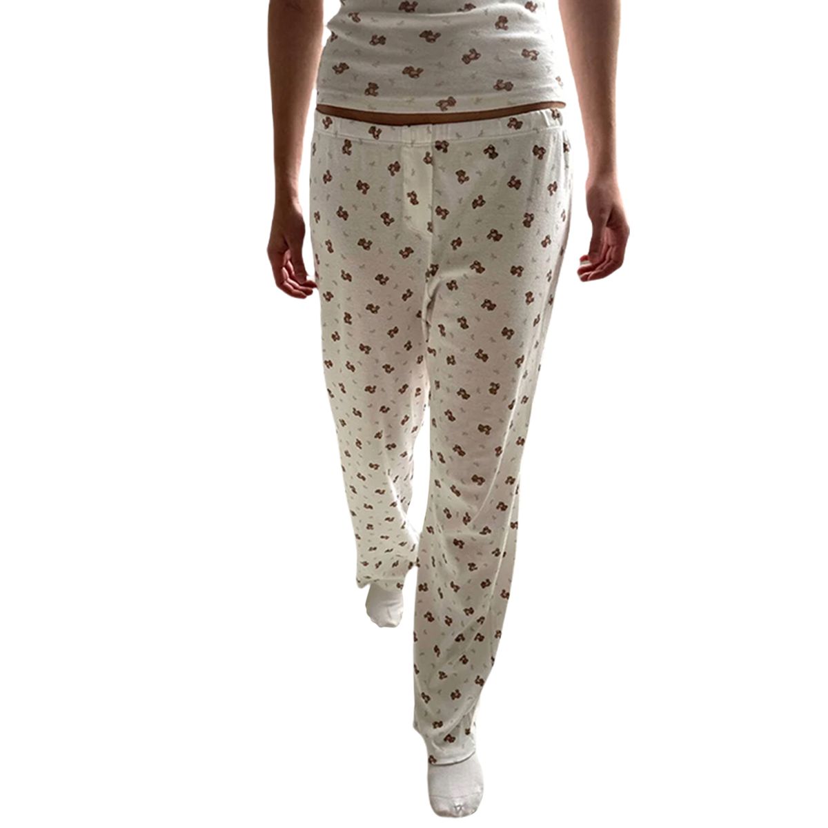 Women 2000s Aesthetic Loungewear Pants Y2k Cute Striped/Bear Print Elastic Waistband Loose Casual Pajama Trousers Homewear_ecoleips.com