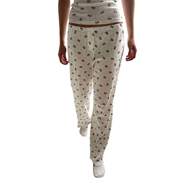 Women 2000s Aesthetic Loungewear Pants Y2k Cute Striped/Bear Print Elastic Waistband Loose Casual Pajama Trousers Homewear_ecoleips.com