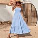 Women's Spaghetti Strap Summer Ruched Layered Bohemian Sleeveless Long Beach Dress_ecoleips.com