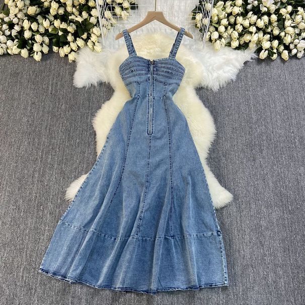 Long Denim Dress Women Dresses A Line Slim Fit Vestidos Zipper Sling Sleeveless Streetwear Elegant Splice Y2k Party Jeans 2025_ecoleips.com