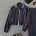 Women's Casual Tracksuit Set - Navy Blue Stand Collar Sweatshirt & Straight Leg Pants, Letter Print Two-Piece Outfit_ecoleips.com