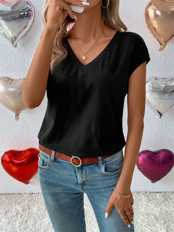 Summer Women's Creative Eyelash Pattern White Black Casual Large V Neck T Shirt Casual Cap Sleeve T Shirt Spring_ecoleips.com