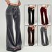 Women's Velvet Flare Pants High-Waisted Bootcut Trousers Stretchy Polyester Spandex Soft Drape Elegant Office Pants for Fall Winter_ecoleips.com