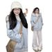 Blue Fur Collar Jacket Hooded Sweater Women's Autumn And Winter Lamb Wool Woolen Coat Thickened And Looks Good In Early Winter_ecoleips.com