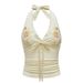 Sexy Floral Embroidered Lace Patchwork Halter Neck Slim-fit Tank Top_ecoleips.com