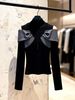 Women's Clothing Chic Unique Design Niche Black Off-Shoulder Knit Top – Winter French-Inspired Black Sweater With Unique Spliced Design (S-XL)_ecoleips.com