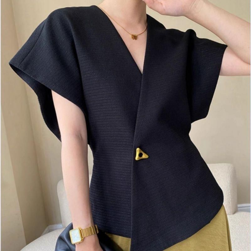 Women's Clothing One Button Vest Suit Fashionable Temperament Top Asymmetrical Vest Slim Waist Drop Shoulder Sleeves_ecoleips.com