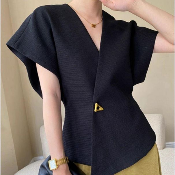 Women's Clothing One Button Vest Suit Fashionable Temperament Top Asymmetrical Vest Slim Waist Drop Shoulder Sleeves_ecoleips.com
