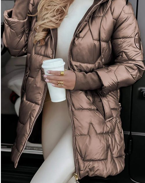Winter Women's Hooded Longline Puffer Jacket, 3-Zip Design, Detachable Hood, Lightweight Warm Coat For Commuting, Travel_ecoleips.com