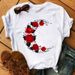 Women's Summer Fashion Rose Flower Music Note Short Sleeve T-Shirt_ecoleips.com