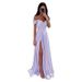Off-Shoulder Evening Dress Pleated A-Line Formal Ball Gown Satin Slit Style Bridesmaid_ecoleips.com