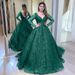 Elegant Blue Wedding Dress With Long Sleeves & Sparkling Sequins – V-Neck Ball Gown For Special Occasions_ecoleips.com
