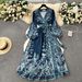 2025 Early Spring New French High End One Piece Tie Waist Print Dress Female Light Luxury Elegant Long Skirt_ecoleips.com