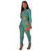 Sexy Ribbed V-Neck Two-Piece Set – Stretchy High-Waist Pants & Long-Sleeve Top For Women (S-XXL, 6 Colors)_ecoleips.com